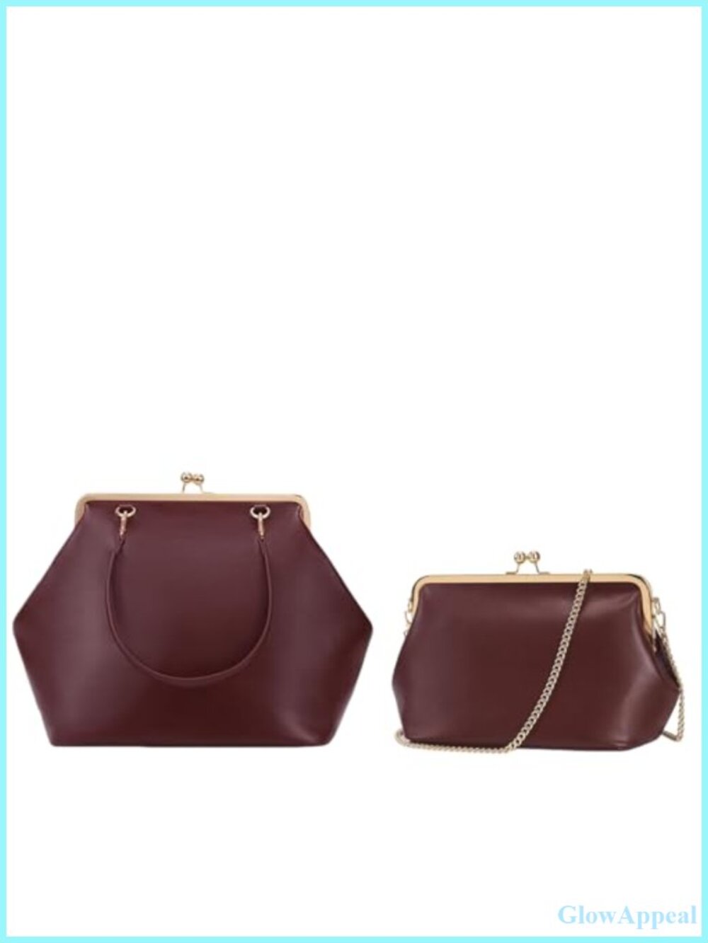2-Piece Faux Leather Kiss Lock Evening Bag Set Large Medium Clutch